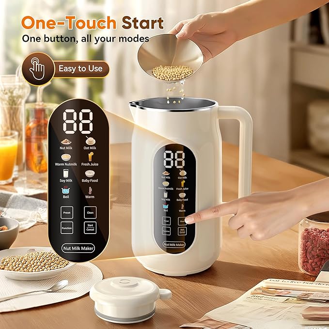 10-in-1 Nut Milk Maker Machine 42oz Automatic Nut Milk Maker with LED Touch Screen Self-Cleaning 12H Delay Start Keep Warm Automatic for Soy/Oat/Almond Milk JuiceCoconutPlant Base &amp Boil W