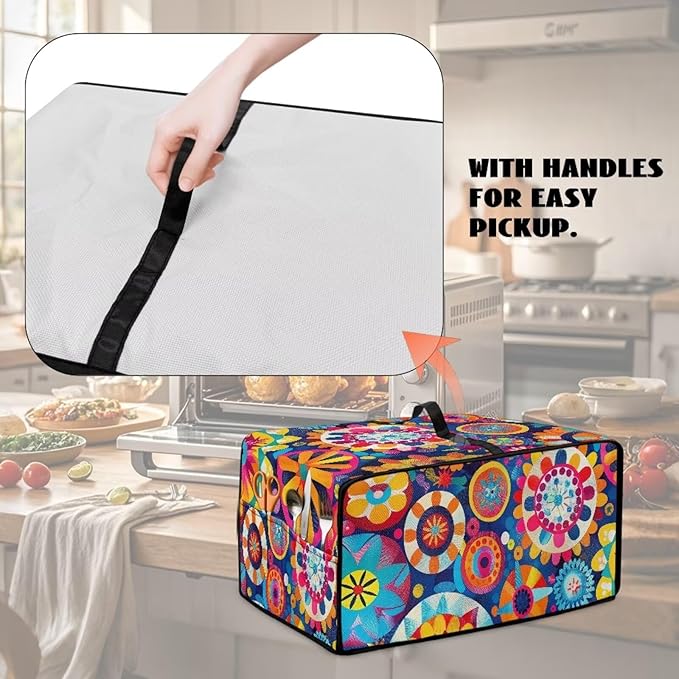 Boho Floral Toaster Oven Cover Heavy Duty Heat-resistant Waterproof Dust-Proof Protective Case with Side Pockets for Bake Air Fry Toaster Oven Easy Maintenance