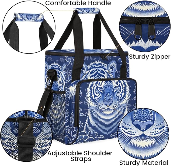 Tiger Print Coffee Maker Travel Bag for Keurig K-Mini/K-Mini Plus Insulated Waterproof Tote with Pockets for K-Cup Portable Single-Serve Brewer Case