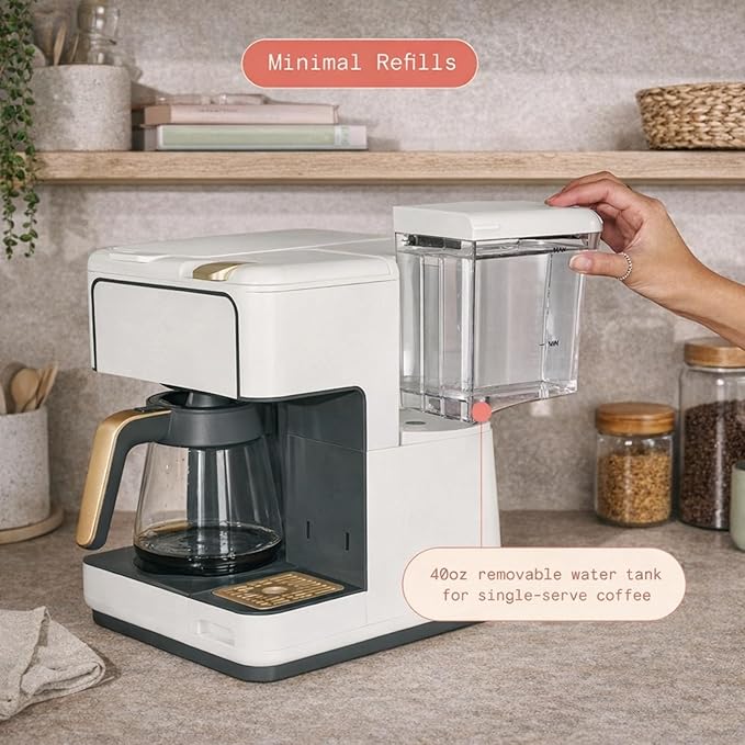 Multi Brew Coffee Maker with Single Serve and Carafe Brewing Options for Countertop Home Use (White Icing)