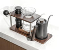 Pour Over Coffee Station Solid Sapele Wood &amp Stainless Steel Dual Dripper Stand Coffee Organizer (Dark Wood)