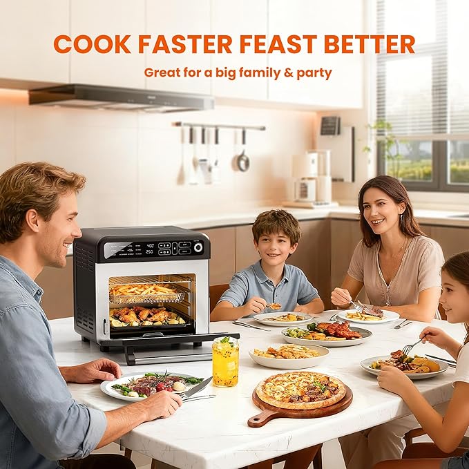 18QT Air Fryer Toaster Oven Combo12-in-1 Large Convection Airfryer Oven with 70–450℉ Temperature Control &amp 60-Minute TimerRoast &amp Broil Fits 8-10″ PizzaStainless Steel (Black)