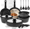 Pots and Pans Set - 25-Piece Non Stick Cookware Set Pots and Pans with Detachable Handles Includes Pans Pots Utensils Trivets for Hot Dishes Lids Space-Saving Cookware