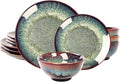 Dinner Set 12 Pieces - Round Reactive Glaze Tableware - Kitchen Dinnerware Porcelain Crockery with Dinner Plate Bowl and Soup Plate Service for 4 Microwave Dishwasher Safe Set (No.2)