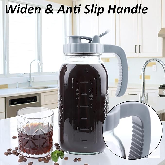 Cold Brew Coffee Maker 64 OZ 2 Pack Mason Jar Cold Brew Pitcher With Infuser 2 Quart Wide Mouth Iced Coffee Maker With Pour Spout Lid And Handle Half Gallon Airtight &amp Leakproof Pitcher For Fridge