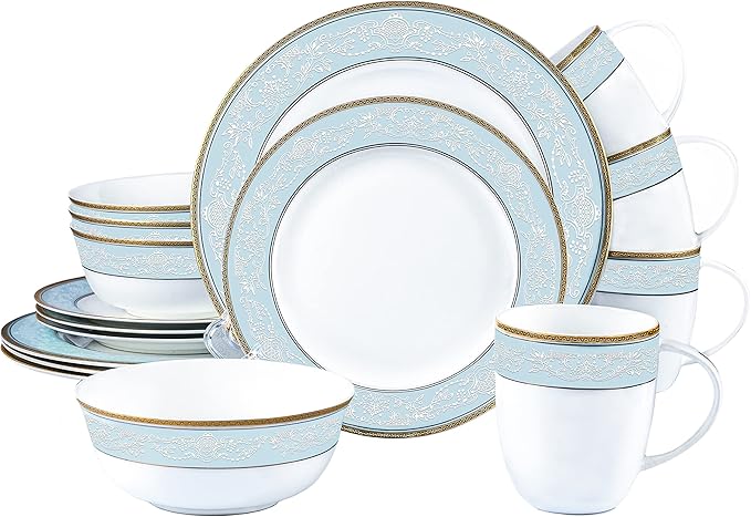 Fine Bone China Dinnerware Set16 Pcs Classic Relief Pattern Gilt Edged High Grade Porcelain Tableware Sets For 4 People