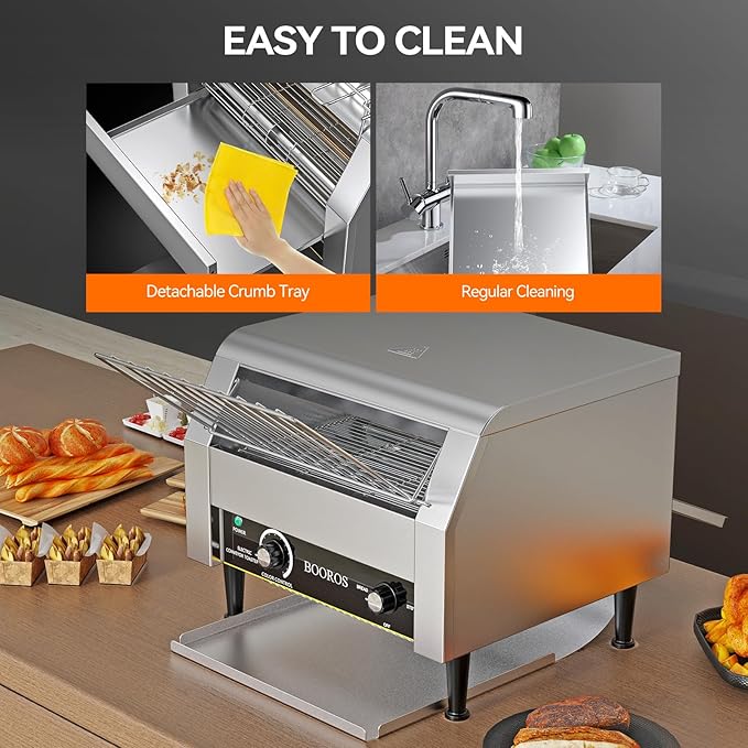 BOOROS Commercial Conveyor Toaster 450 Slices/Hour 2640W Heavy Duty Stainless Steel Commercial Toaster Seven Speed Rotating Toasters Machine for Bagels Buns Bread in RestaurantsBakeriesCafes110V