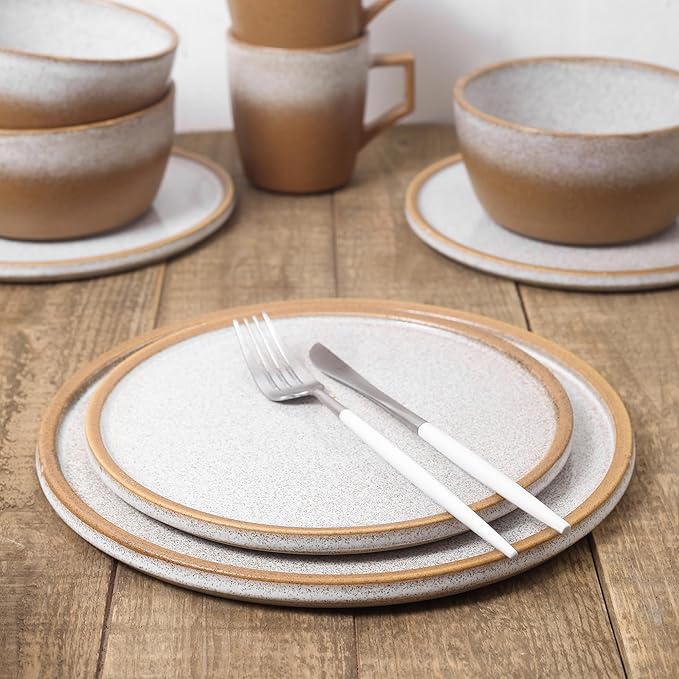 Stone Lain Vince Rustic Stoneware Reactive Glaze Dinnerware Set Service for 4 Brown 16 Piece