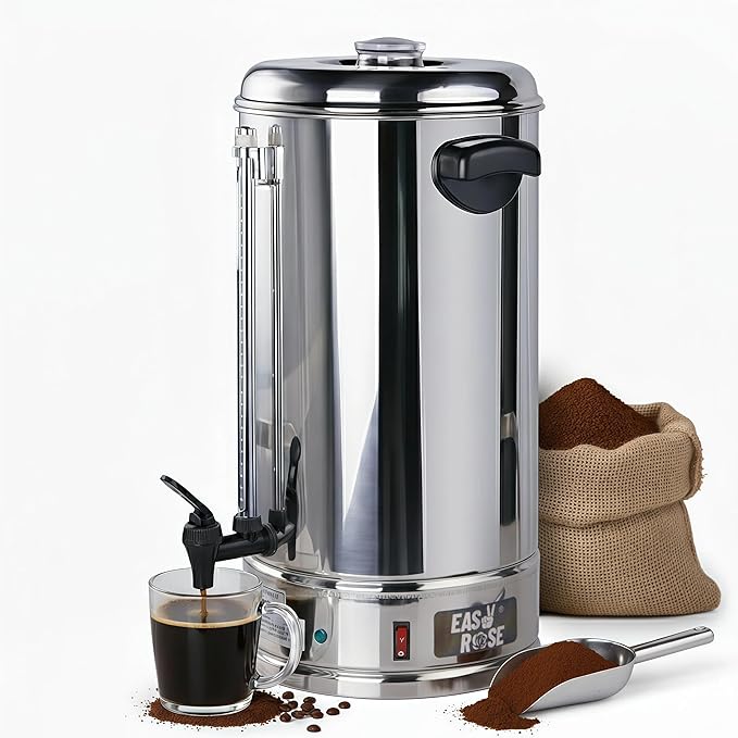 Commercial Coffee Urn 100-Cup (15.8 Qt) 1250W High-Capacity Stainless Steel Percolator with Removable Filter &amp Keep-Warm for Large Catering &amp Event Service