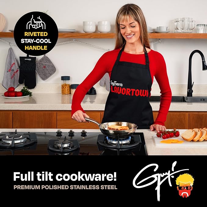 Guy Fieri's Flavortown 8 Stainless Steel Fry Pan - Premium Three-Layer Skillet Oven-Safe up to 500F