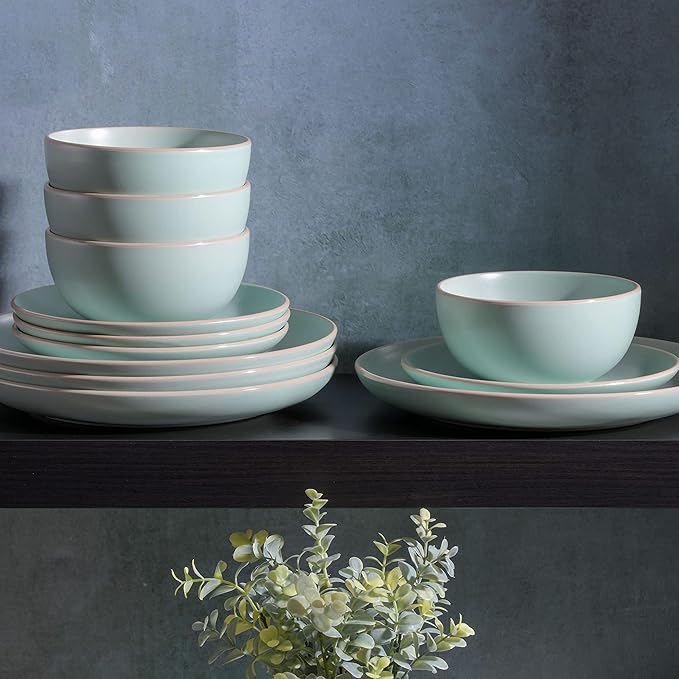 Gibson Home Rockaway Dinnerware Teal Matte Service for 4 (12pcs)