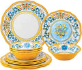 UPware 12 Piece Chianti Melamine Dinnerware Sets Outdoor Dishes Set Plates and Bowls Sets Service for 4 Multicolor