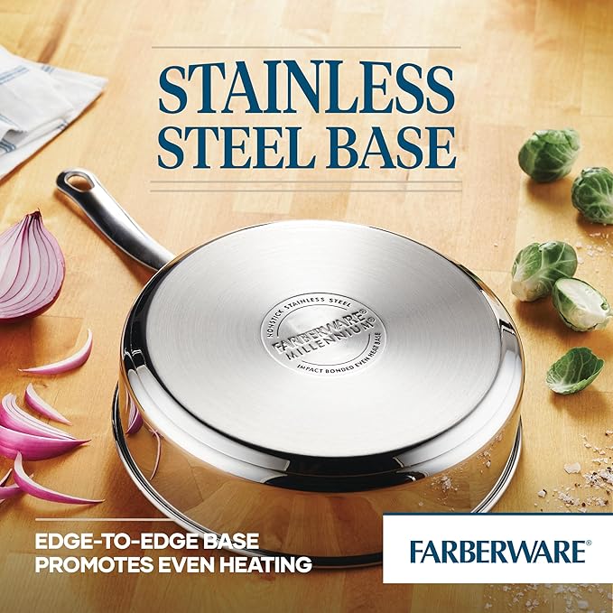 Farberware Millennium Stainless Steel Nonstick Cookware Set 10-Piece Pot and Pan Set Stainless Steel