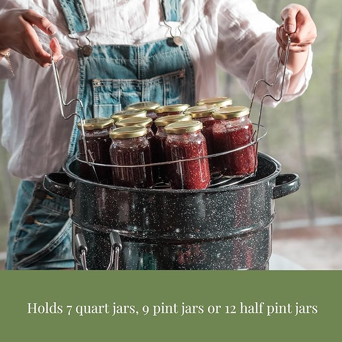 Granite Ware 9 Piece Enamelware Water bath Canning Pot with Canning kit Colander and Rack. Canning Supplies Starter Kit.