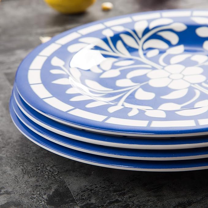 Melamine Dinnerware Set - 12 Pcs Dinner Dishes Set for 4 Plates and Bowls Set for Indoor &amp Outdoor Use- Dishwasher Safe Unbreakable Blue
