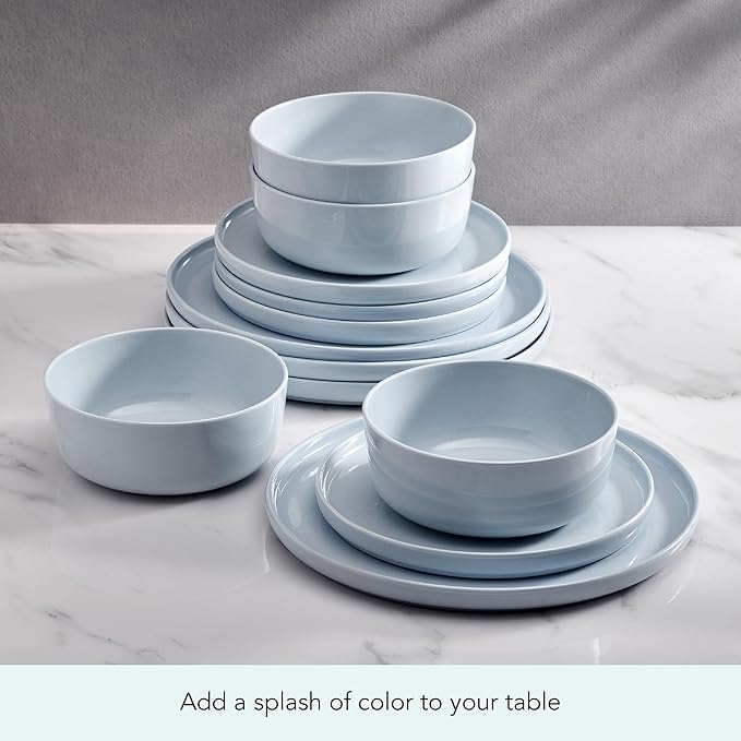 Mikasa Madison Misty Blue Bone China Dinnerware Set 12-Piece Service for 4 Includes Dinner Plates Salad Plates and Cereal Bowls Dishwasher Safe
