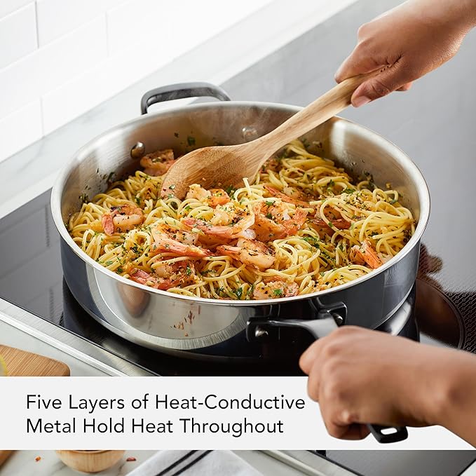 KitchenAid 5-Ply Clad Stainless Steel Stainless Steel Induction Saute Pan with Lid 5 Quart - Polished Stainless Steel