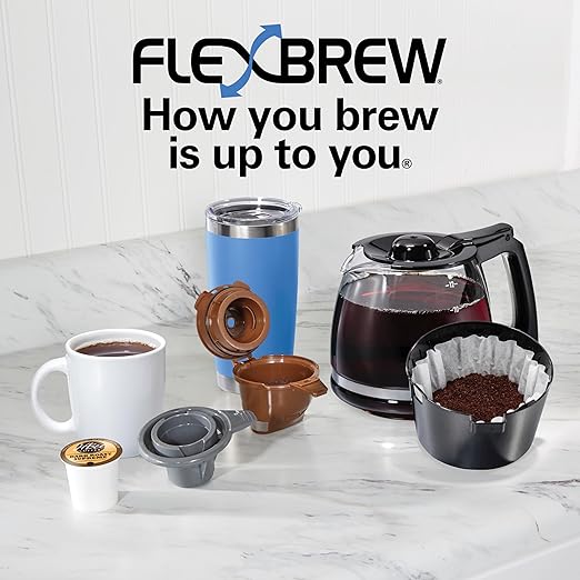 Hamilton Beach FlexBrew Trio 2-Way Coffee Maker Compatible with K-Cup Pods or Grounds Combo Single Serve &amp Full 12c Pot Black - Fast Brewing (49902JN)