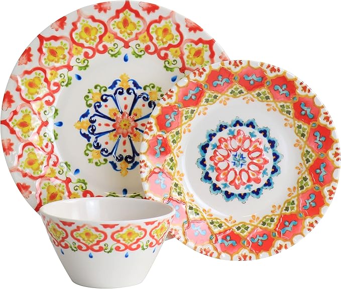 Gates California Designs 12 Piece Dinnerware Set in Multi-Color Multi Color Floral Traditional Round Dishwasher Safe