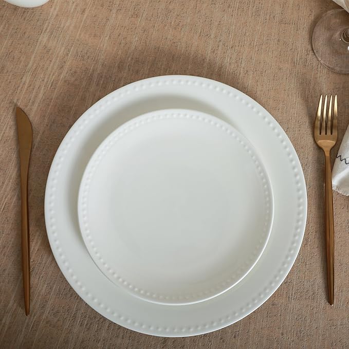 Stone lain Bone China Pinpoint Embossed 32 Piece Dinnerware Set White