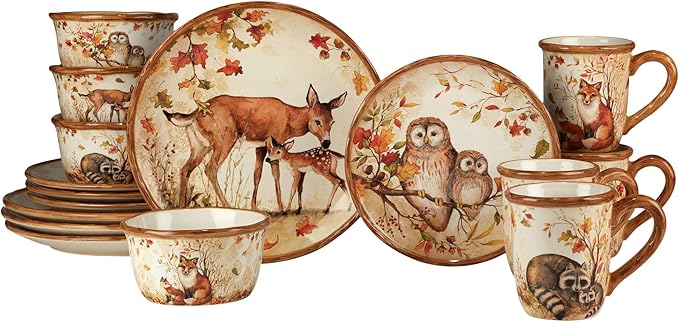 Certified International Pine Forest 16 pc Dinnerware Set Service for 4 BROWN &amp Pine Forest Rectangular Platter