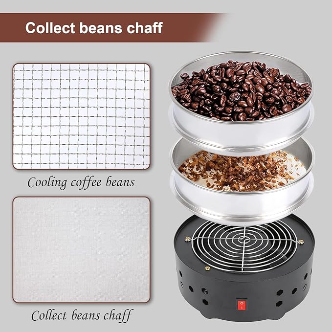 iCosoni Coffee Bean cooler Electric Coffee Roasting Cooling Machine High Capacity 550G Double layer Collect Chaff (350g Black)