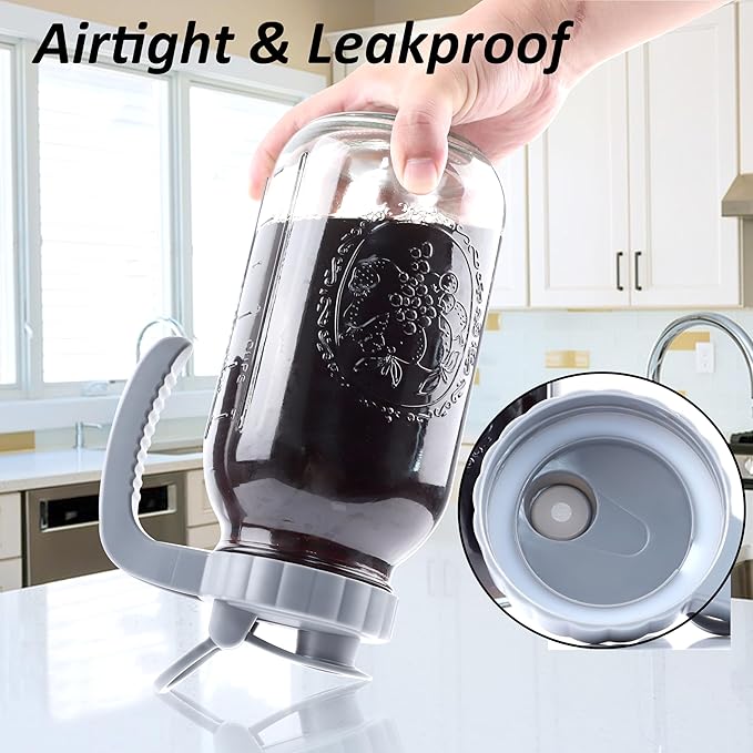 Cold Brew Coffee Maker 64 OZ 2 Pack Mason Jar Cold Brew Pitcher With Infuser 2 Quart Wide Mouth Iced Coffee Maker With Pour Spout Lid And Handle Half Gallon Airtight &amp Leakproof Pitcher For Fridge
