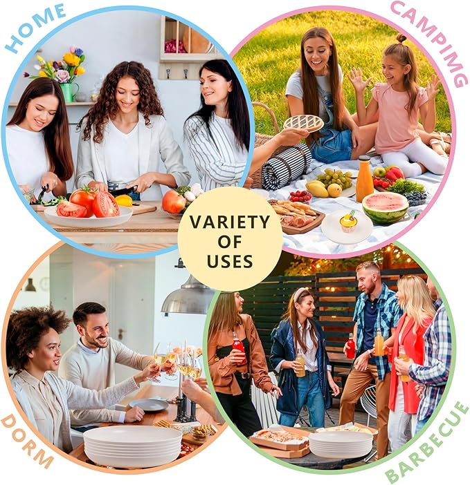 EI 42pcs Wheat Straw Dinnerware SetPlates and Bowls SetsReuasble PlateUnbreakable Dinner Plate for 6Microwave Dishwasher SafeCollege Dorm Room Essentials Dishes Sets-BowlsPlatesCupsCutlery