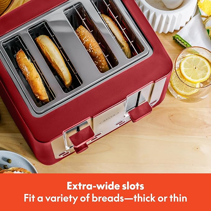 bella 4 Slice Toaster with Auto Shut Off Extra Wide Slots &amp Removable Crumb Tray and Cancel Defrost &amp Reheat Function Toast Bread &amp Bagel Red