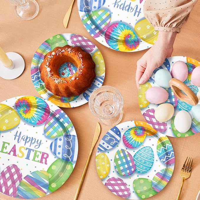 Happy Easter Party Supplies Kit Disposable Dinnerware Includes Paper Dinner Plates Dessert Plates Napkins for Easter party Decorations Serve 50