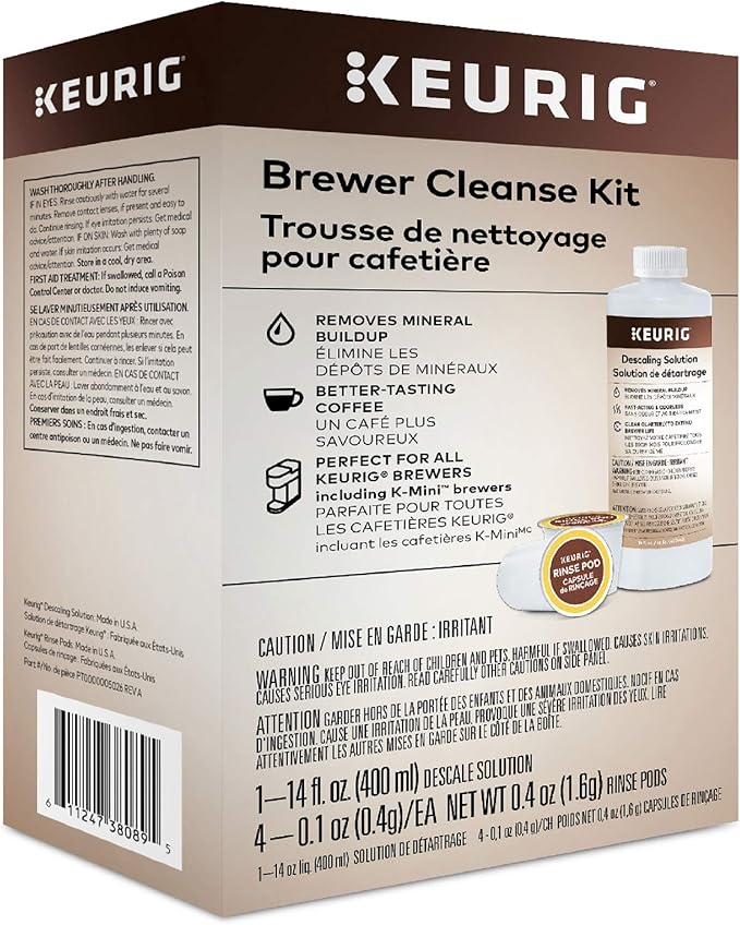 Keurig K-Mini Single Serve Coffee Maker Black &amp Brewer Cleanse Kit For Maintenance Includes Descaling Solution &amp Rinse Pods Compatible Classic/1.0 &amp 2.0 K-Cup Pod Coffee Makers 4 Count