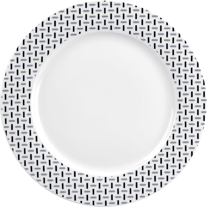 Portmeirion Home Stella 16 Piece Set - Monochrome Porcelain Dinnerware Collection with Patterned Borders Mix &amp Match Designs - Ideal for Family Dining Casual Entertaining &amp Modern Table Sett