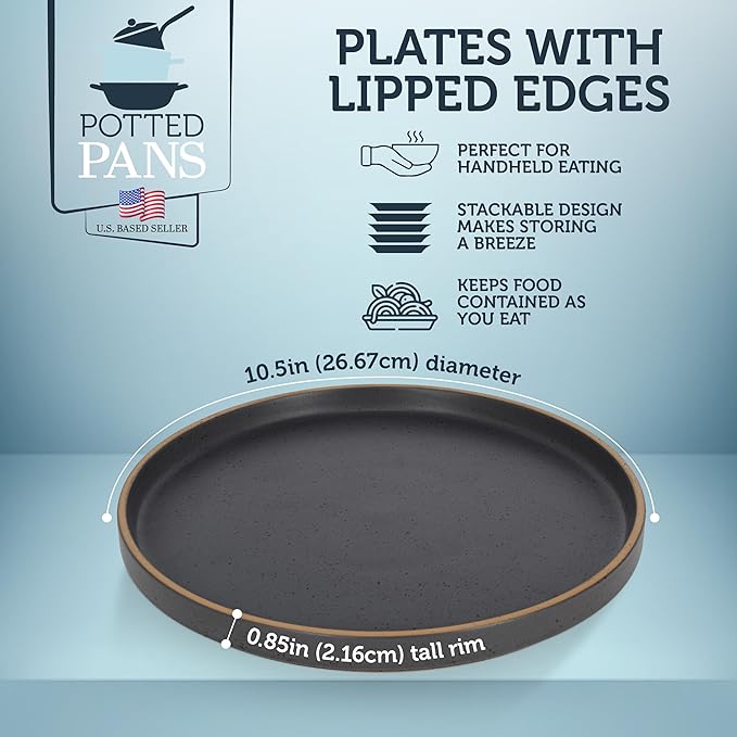 Ceramic Plates - 6 Piece Neutral Flat Porcelain Dish Set - 10.5in Modern Dishes with Lipped Edge for Everyday Kitchen Use - Oven Dishwasher and Microwave Safe Ceramic Dinnerware Sets