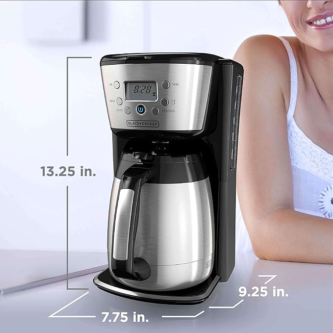 Black+Decker Thermal Coffee Maker 12 Cup Programmable Digital Controls Black And Silver CM2036SC