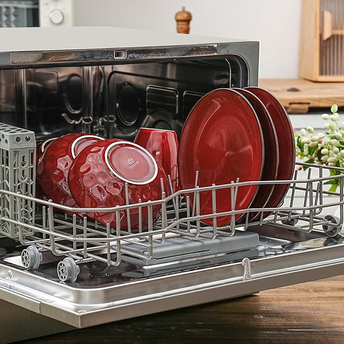 Vicrays 12-Piece Ceramic Dinnerware Set Dinner Plates Salad Plates &amp Cereal Bowls Dish Set for 4 Microwave Oven &amp Dishwasher Safe Scratch Resistant Cherry Red