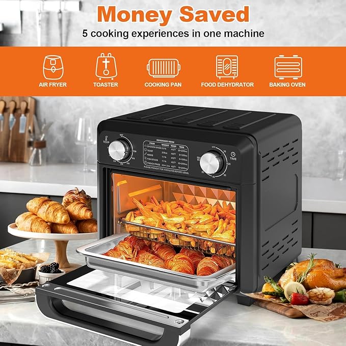 11QT Compact 2-Slice Air Fryer Toaster Oven with Reference Menus 1500W Small Convection Countertop Oven Adjustable Time &amp Temperature Ideal for Singles &amp Couples Black