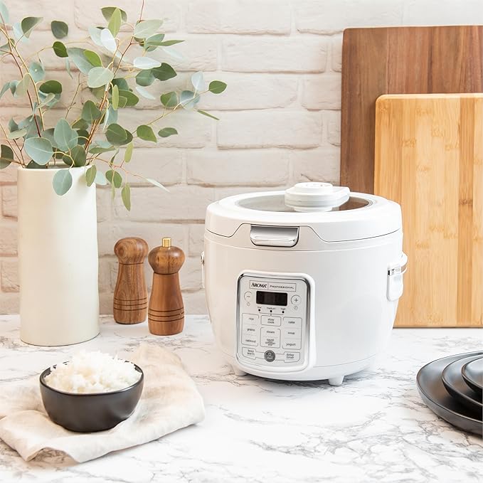 AROMA® Professional Digital Rice Cooker 10-Cup (Uncooked) / 20-Cup (Cooked) Slow Cooker Multicooker Steamer Oatmeal Cooker Auto Keep Warm Sauté-then-Simmer® 4 Qt White ARC-1230W