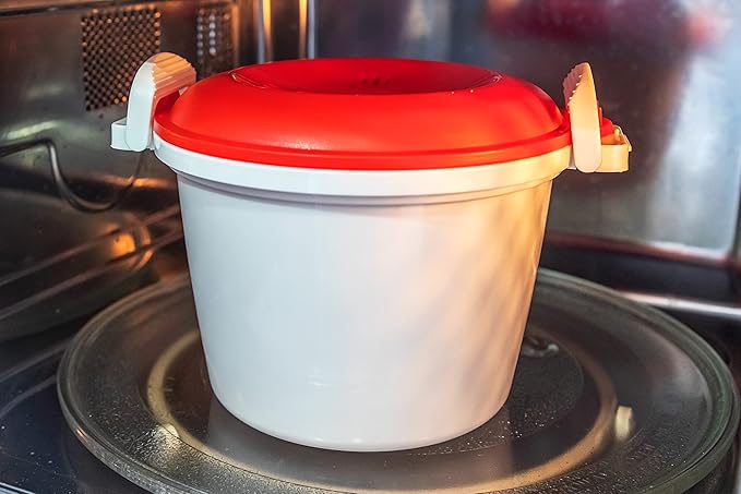 KitchenCraft Rice Cooker - Microwave Steamer BPA Free Plastic 1.5 Litre White/Red