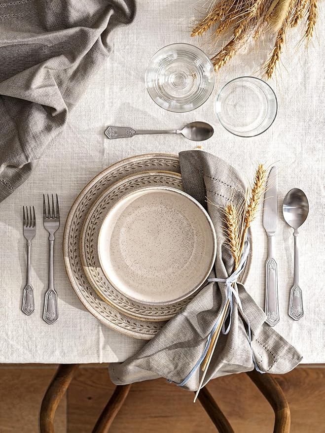 LE TAUCI Dinnerware Sets for 4 12 Piece Ceramic Dish Set with Plates and Bowls | Oven/Dishwasher/Microwave Safe | Ideal for Housewarming | Reactive Beige (10 Plate+8 Dish+27oz Bowl)