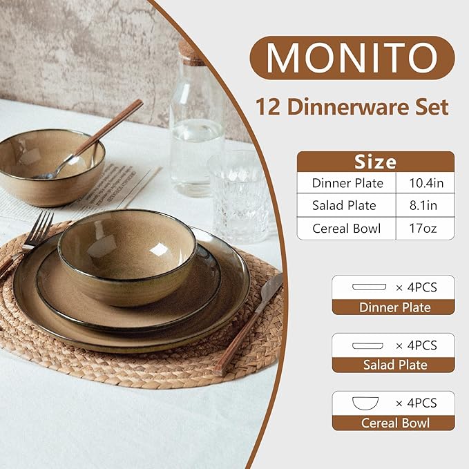 Ceramic Dinnerware 12 Pieces Dinnerware Sets Cereal Bowls Reactive Change Glaze Dish Sets Modern Stoneware Dishe