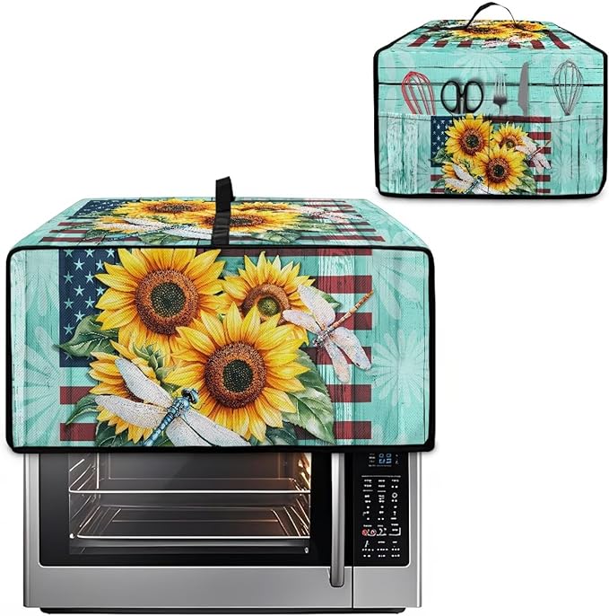 Doojoayie Sunflower Toaster Oven Cover Universal Fit Kitchen Appliance Dust Protector 8 Slice Toaster Cover American Flag Print Kitchen Appliance Dustproof Protector