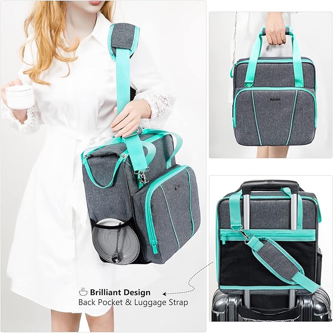 BAGSPRITE Coffee Maker Travel Bag Compatible with Keurig K-Mini or K-Mini Plus Single Serve Coffee Brewer Carrying Case with Multiple Pockets for K-Cup Pods Storage Bag With Shoulder Strap