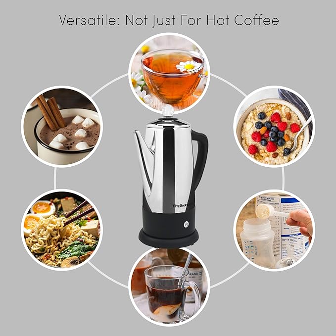 Elite Gourmet EC812 Electric 12-Cup Coffee Percolator with Keep WarmClear Brew Progress Knob Cool-Touch Handle Cord-less ServeStainless Steel(Pack of 4)