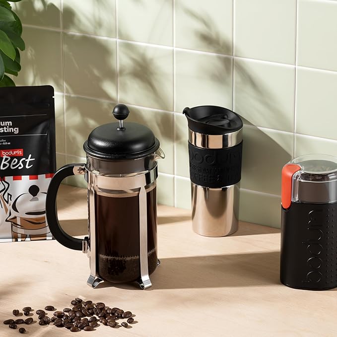 Bodum Caffettiera French Press Coffee Maker Black Plastic Lid and Stainless Steel Frame 8-Cup 34-Ounce