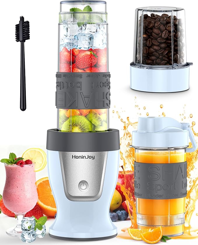 Smoothie Blender 650W Personal Blenders for Shakes and Smoothies with Grinder Cup &amp 2 BPA-Free Portable Cups (20oz+14oz) Portable Blender for Juices Smoothies Maker for Kitchen Blue