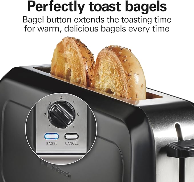 Hamilton Beach Extra Wide Long Slot 2 Slice Toaster Browning Control With 7 Shades Bagel Function Cancel Button &amp Auto Shutoff Modern Slim Design Fits Any Space Black (22989)