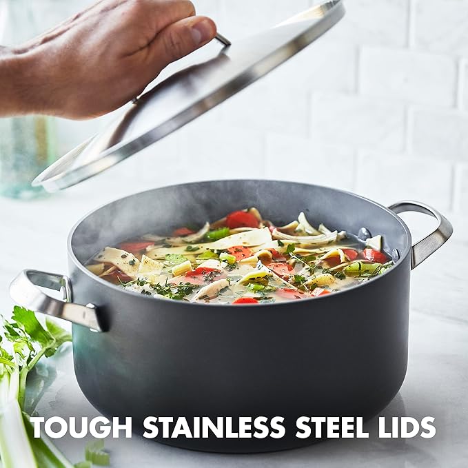 GreenPan Paris Pro Hard Anodized Healthy Ceramic Nonstick 5 Piece Cookware Pots and Pans Set with Stainless Steel Lids PFAS-Free Dishwasher Safe Grey