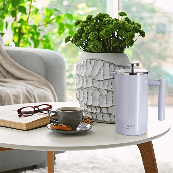 Mixpresso Light Blue Stainless Steel French Press Coffee Maker 26 Oz 770 ml Double Wall Insulated French Press Stainless Steel Easy Clean Tea Brewer Easy Press Durable Metal Coffee Press