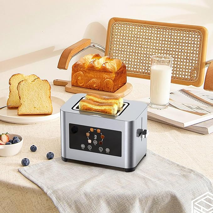2-Slot Digital Touchscreen Toaster with Wide Slots and 6 Toast Settings Stainless Steel