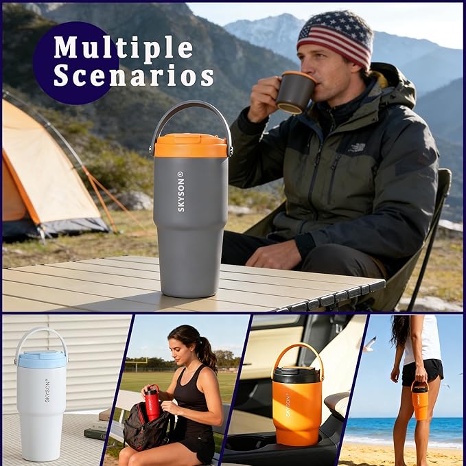 Portable Coffee Maker Mug for TravelMini Espresso Coffee Machine20 oz Thermos Cup with Lid Fast Extraction Electric Filter BrewerInsulated Stainless Steel Tumbler(White)
